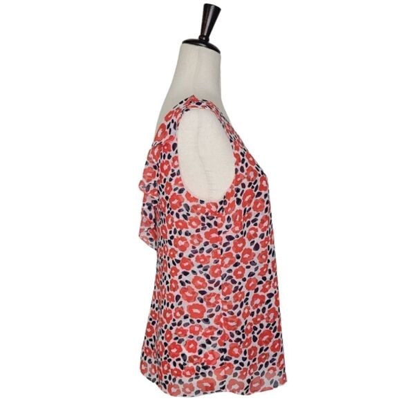Cabi Flipside Red Floral Ruffle Detail Sleeveless Blouse Size S - Picture 1 of 9